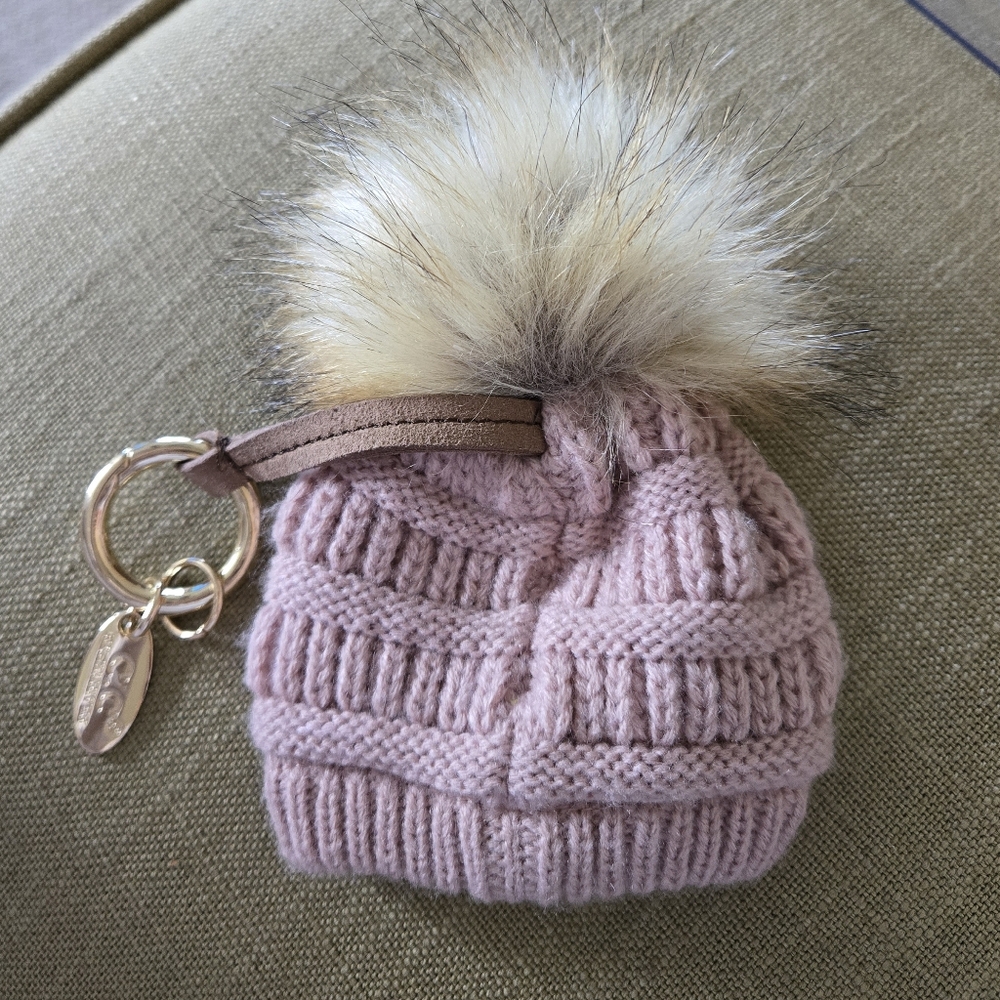 C.C. Boutique Pink Knit Mini Pom-Pom Beanie Bag Charm Keychain - Picture 3 of 3